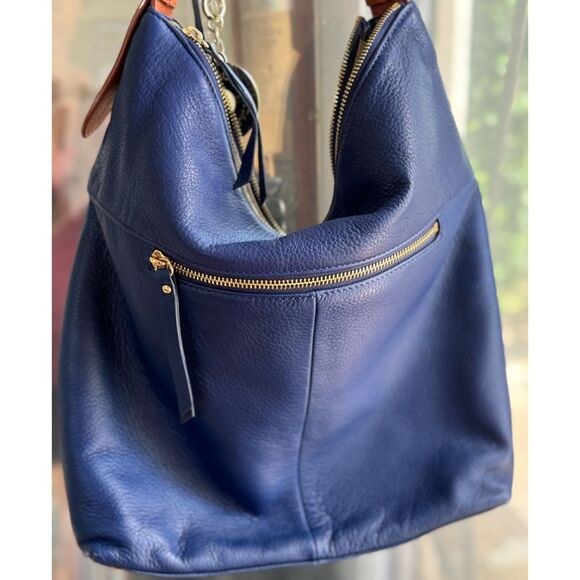 NWOT Isaac Mizrahi Bridgehampton Blu Pebbl Leather Hobo Bag Approx 22" 15"x13.5" - Picture 9 of 14